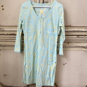 Light Blue & Pale Yellow /aqua V-Neck Tunic Dress/ cover up